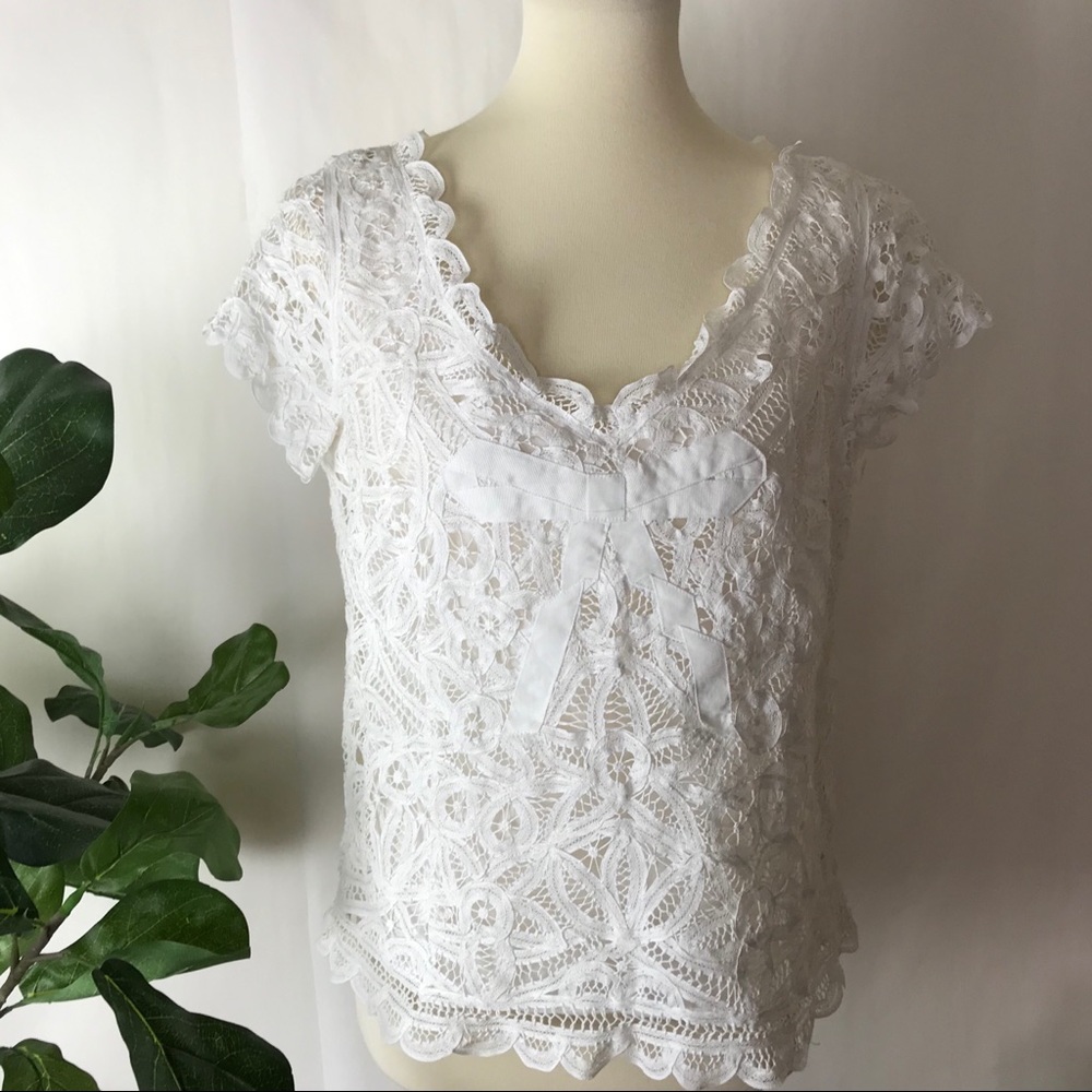 Ann Carson | White lace bow top large